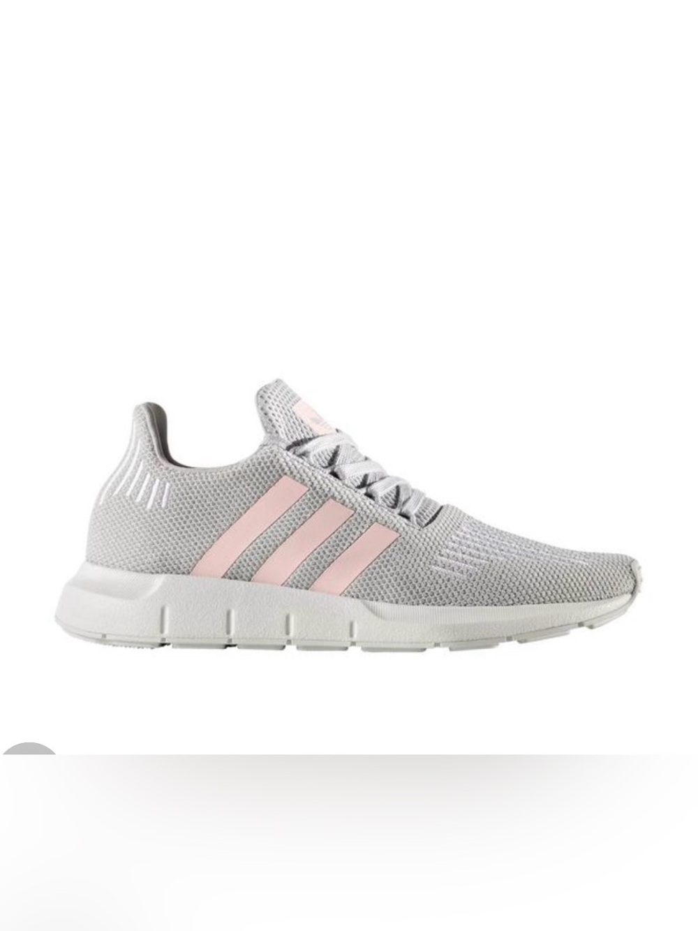 adidas swift run Women’s Light Grey Knit Sneaker with Pale Pink Stripes